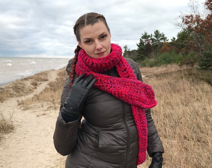 Big Red Comfy Thick Scarf Handmade Crochet Christmas Gift Ready to ship