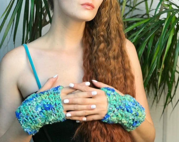 Fingerless Gloves Soft Teal Blue Green Short for Texting  Accessory Gift for Girls, Teens or Women Ready to ship