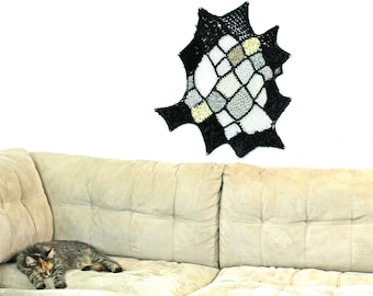 Black & White Ombre Yarn Tapestry: Handmade Crochet Knit Fiber Art