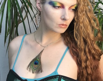 Peacock Feather Necklace Girlfriend Gift