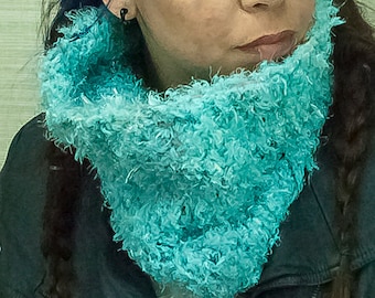 Fuzzy Teal Scarf Cowl Circle Neck Warmer