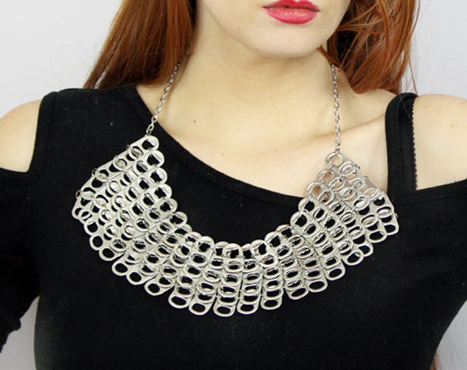 Rectangle Pop Tab  Necklace Steam Punk Horizontal Chainmaille