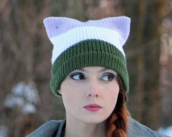 Genderqueer Pride Pussycat Hat: LGBTQ+ Rights Knit Cat Beanie