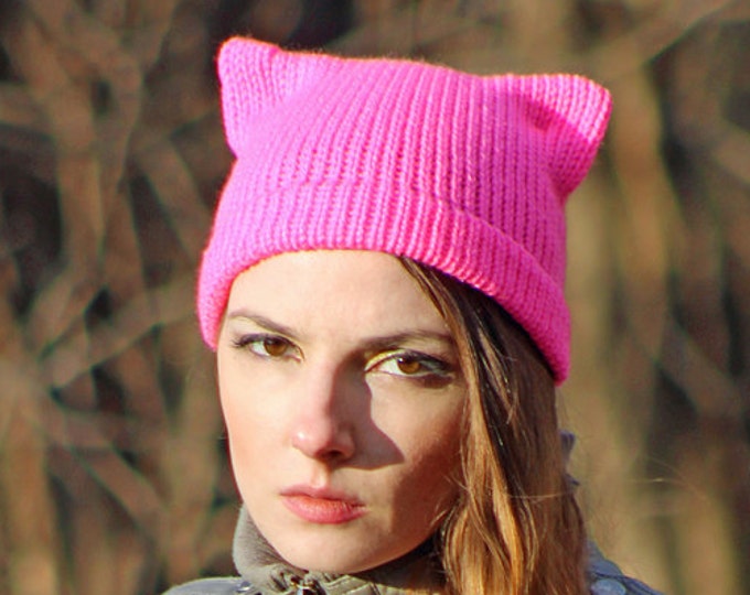 Hot Pink Pussy Hat! Cat Kitten Hot Pink Ear Hat Ready to Ship Women's Rights March Protest Resist Trump Impeach Political Gift #METOO