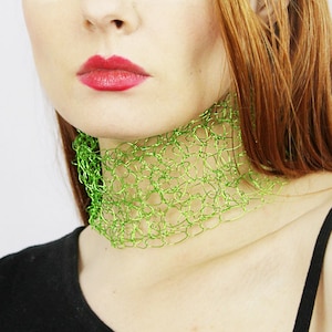 Green Necklace Crochet Wire Lace Choker  Boho Chic
