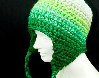 Green  EarFlap Hat Forest Fade adult size