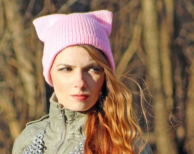 Light Pink Pussy Hat Cat Kitten Hat Blush Pink Ear Slouchy Cap Women's Rights March on Washington. Protest Resist Ready to Ship Impeachment