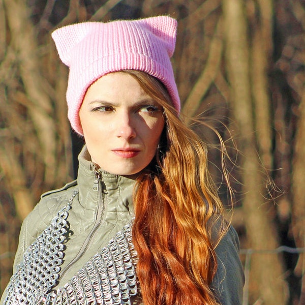 Light Pink Pussy Hat Cat Kitten Hat Blush Pink Ear Slouchy Cap Women's Rights March on Washington. Protest Resist Ready to Ship Impeachment