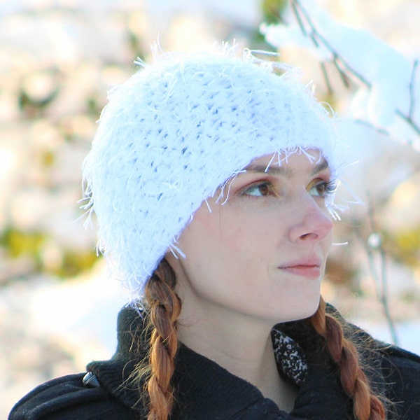 White Fuzzy Beanie Hat Ready to ship Stocking Stuffer Gift for Your Teenage Daughter
