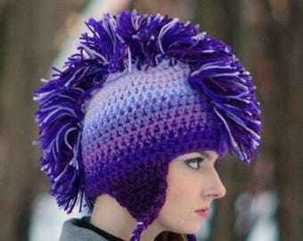 Purple Ombre Mohawk  Ear Flap Hat For Winter Perfect Gift