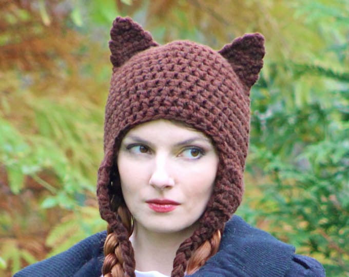 Can't Grab This Pussy! Brown Kitten Ears Handmade Crochet Ear Flap Hat Women's March on Washington Gift for HIM or HER, Girls or Boys