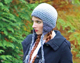 Crochet Ombre Ear Flap Hat: Gray Fade Winter Beanie