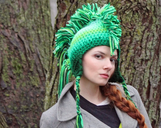 Green Ombre Fade Mohawk Earflap Hat Color Gradient Fade Christmas Gift for Men , Women, Children or Teens