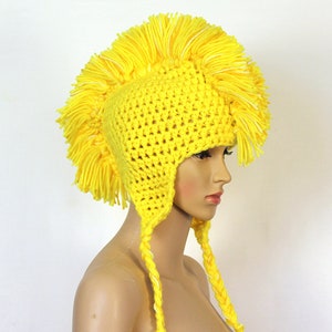 Handmade Yellow MoHawk EarFlap Hat Handmade Trapper Cap One of a kind Boyfriend Gift image 1