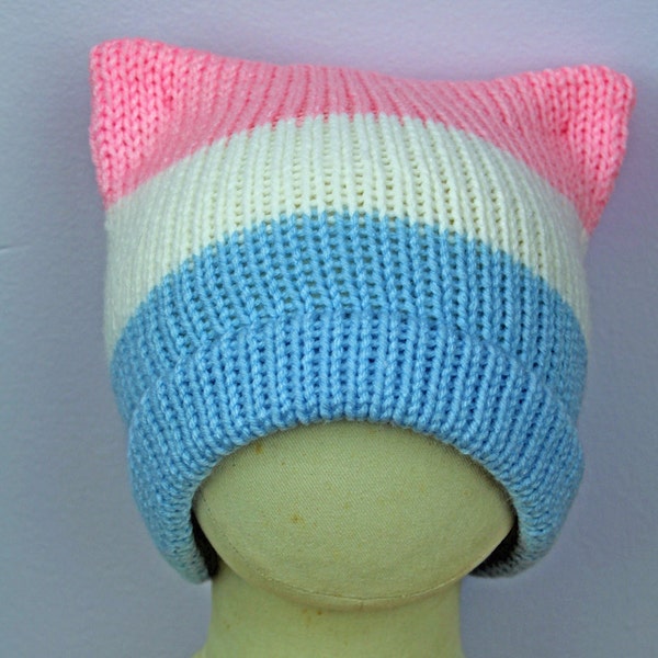 Trans Pride Beanie ! Pussy Cat Kitten Hat Pink Ear Hat Humans Rights Pride Protest Trump #Metoo Women's March