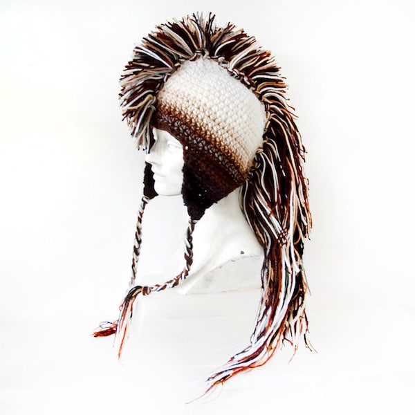 Mohawk Hat Earthy Brown Tones Ombre and White Handmade Christmas Gift Ready to ship Gift for Boyfriend