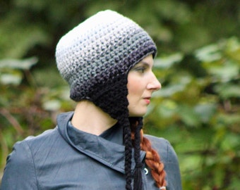 Ombre Gradient  Ear Flap Hat White to Black Fade  Perfect Winter Gift for Men Or Women