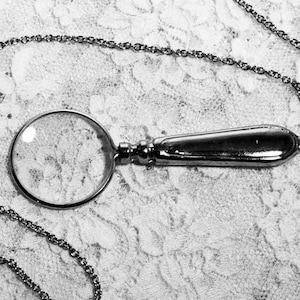 Evil Dead Necklace Magnifying Glass Linda's Jewelry Chain Velma Scooby Doo Gift in Silver or Gold Girlfriend Best Friend or Mother Gift image 1