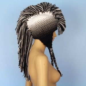 White to Black Ombre Fade Earflap Mohawk Hat image 1