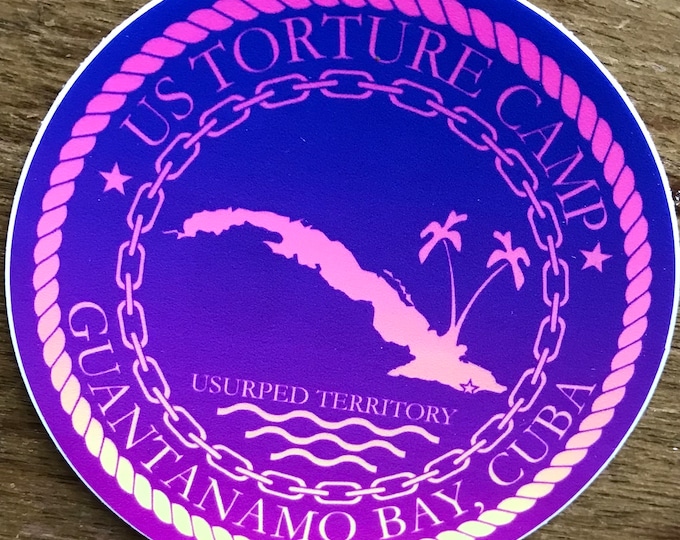 Sticker Guantanamo AntiTorture Camp Seal Spoof in Vapor Wave Colors