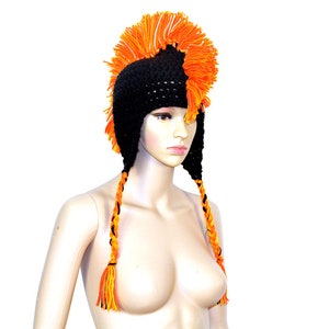 Black and Orange Mohawk Earflap Hat One of a Kind Crochet Handmade Boyfriend Gift image 6