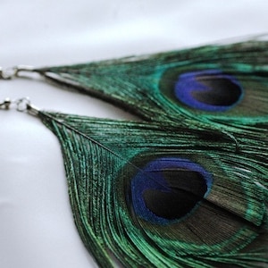 Natural Peacock Feather Earrings Long Flowing Boho Chic Hippie Gift Idea image 5