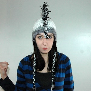 White to Black Ombre Fade Earflap Mohawk Hat image 10