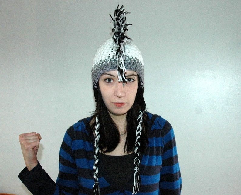 White to Black Ombre Fade Earflap Mohawk Hat image 10