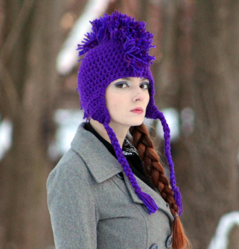 Light Purple Earflap Hat w/ Dark Purple Mohawk