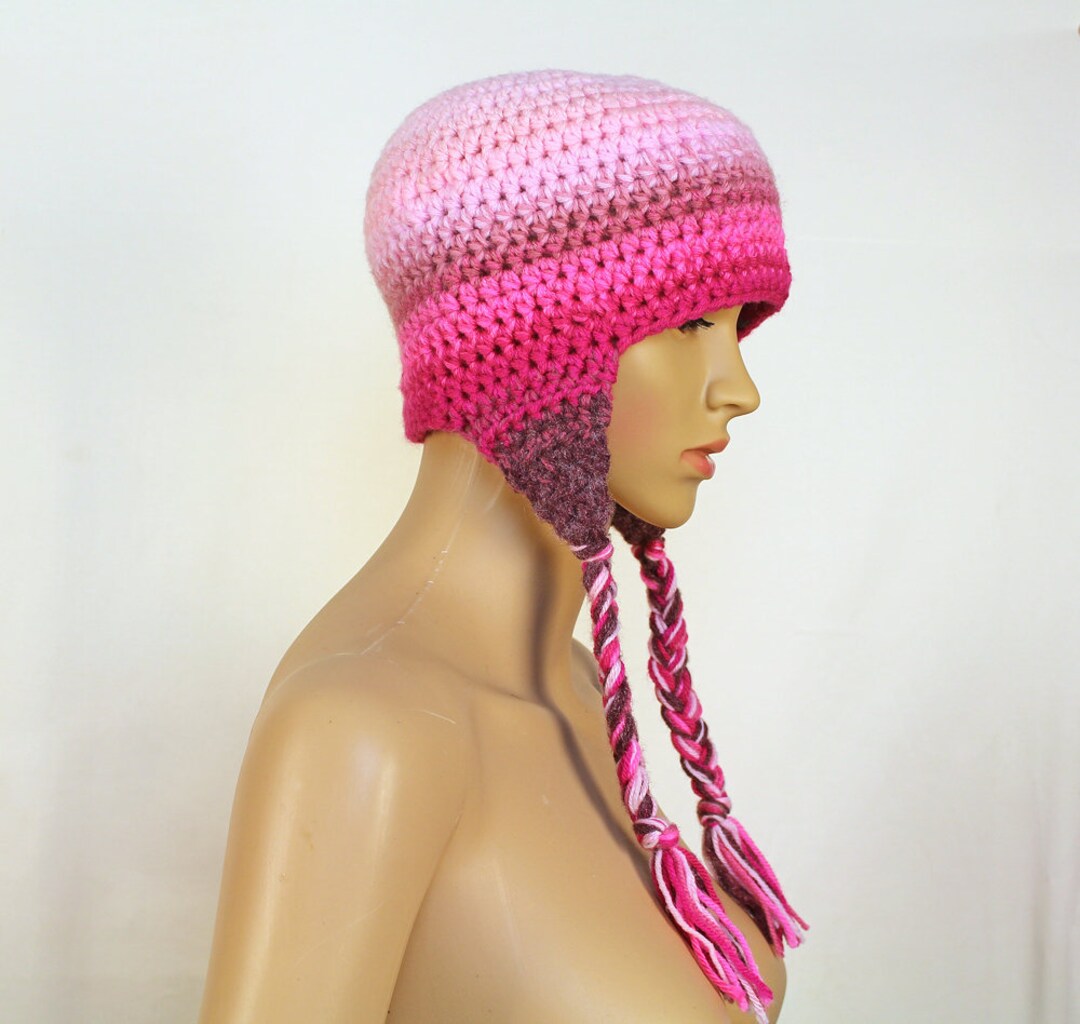 Pink Fade Ombre Ear Flap Hat Winter Beanie Toque Perfect Gift for Women ...