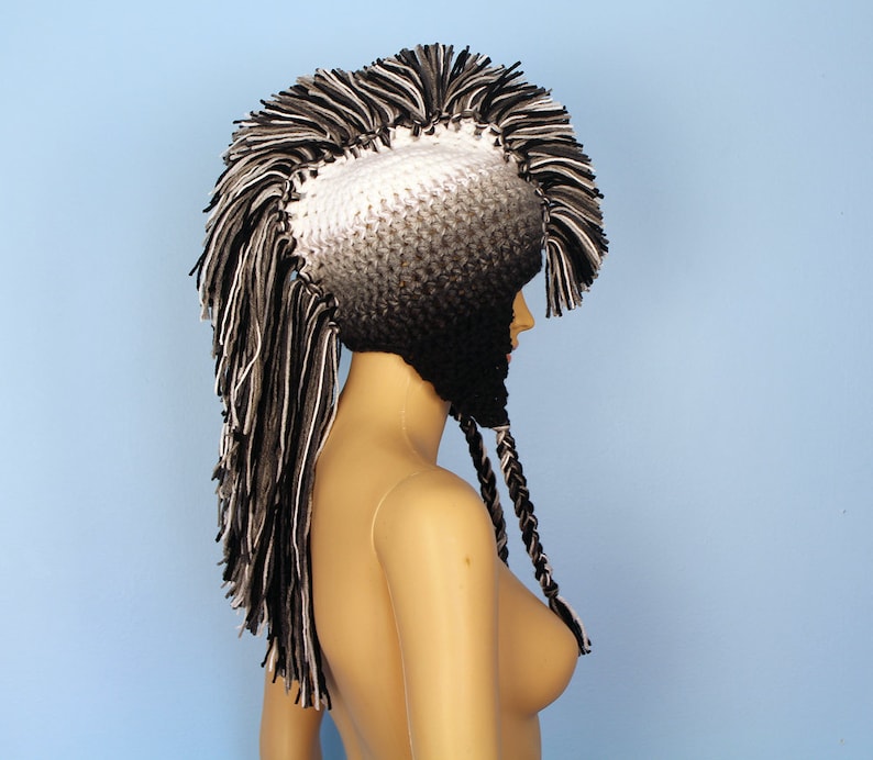 White to Black Ombre Fade Earflap Mohawk Hat image 4