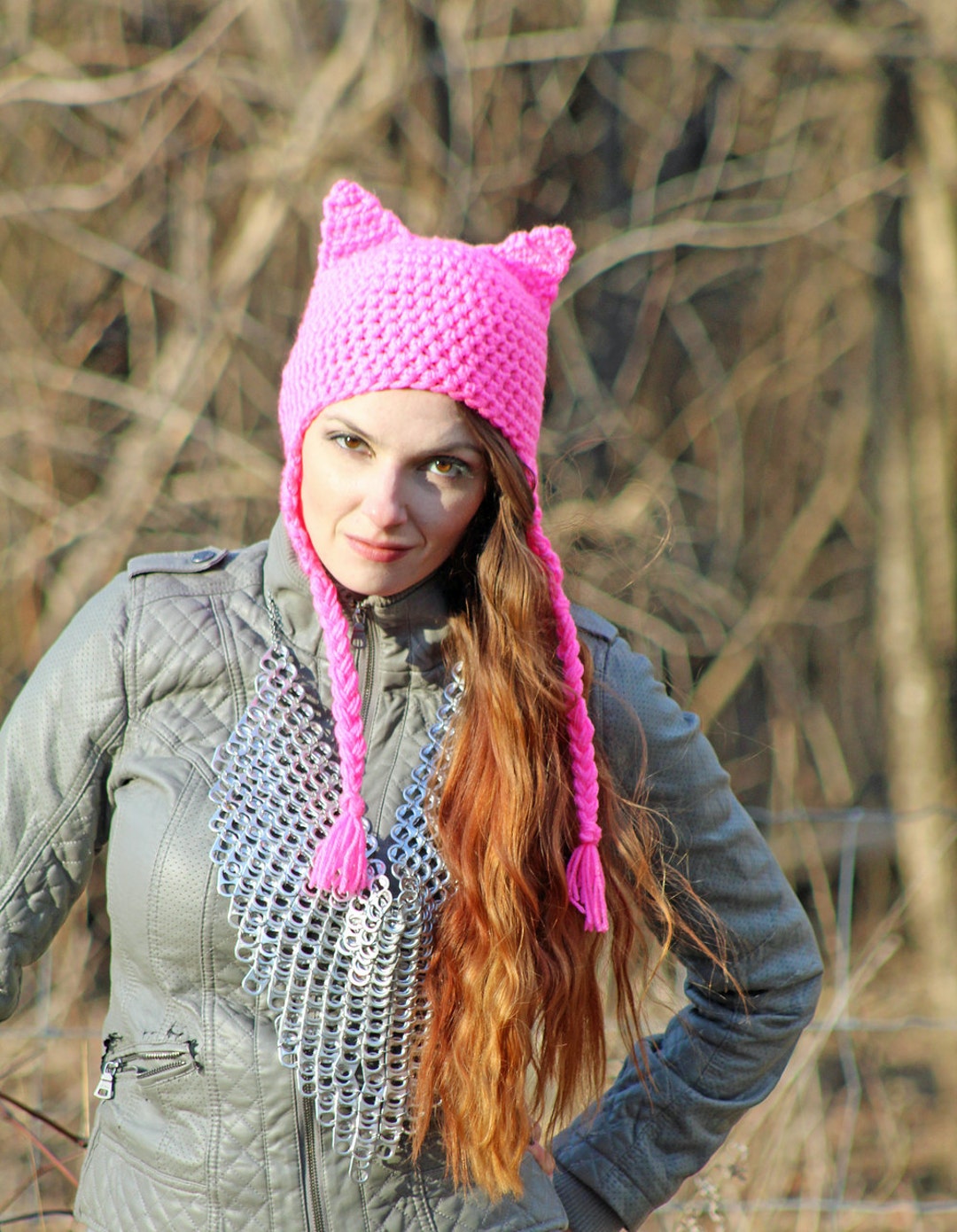 帽子 LOOP YARN SHAGGY CAT EAR KNIT CAP PINK Knit Hat Pattern, Hats for Cats, Knit Caps, Beanie, Cat Hats