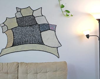Asymmetrical Crochet Wall Tapestry: Black & White Fiber Art Decor