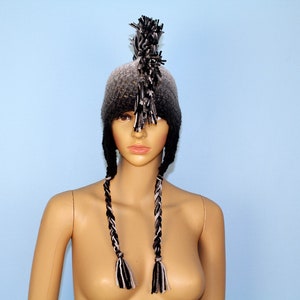 White to Black Ombre Fade Earflap Mohawk Hat image 7