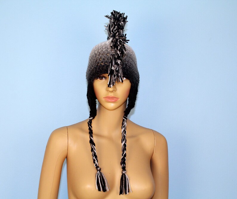 White to Black Ombre Fade Earflap Mohawk Hat image 7