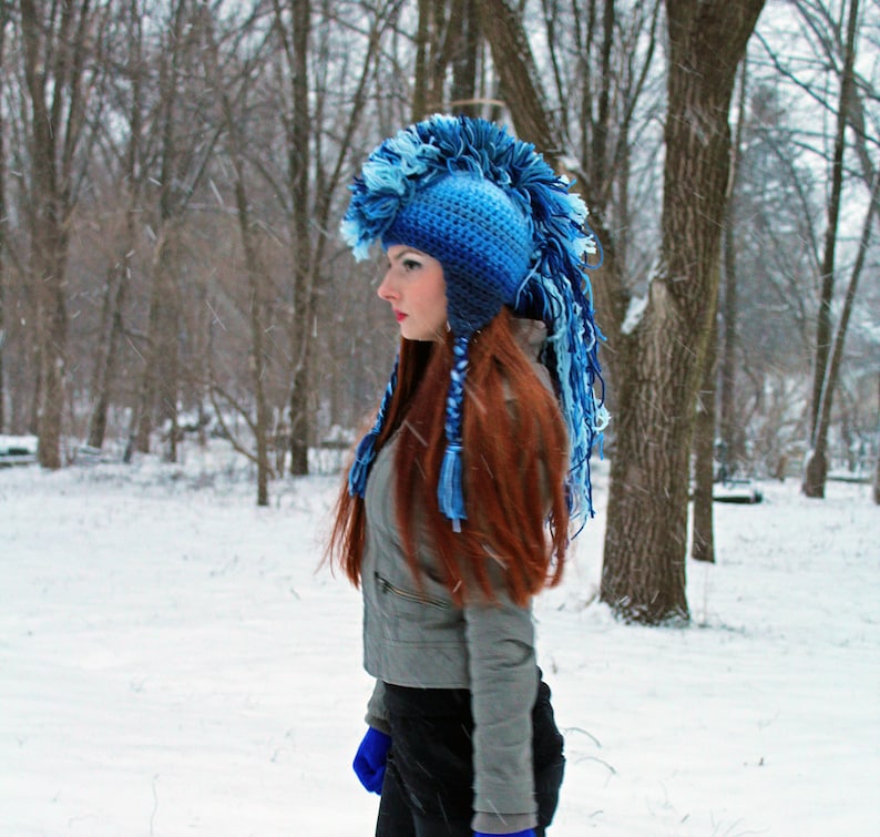 CUSTOM COLORS Your Choice Ombre Mohawk Hat Extreme Style boyfriend gift Warm Winter Trapper Girlfriend Present image 4