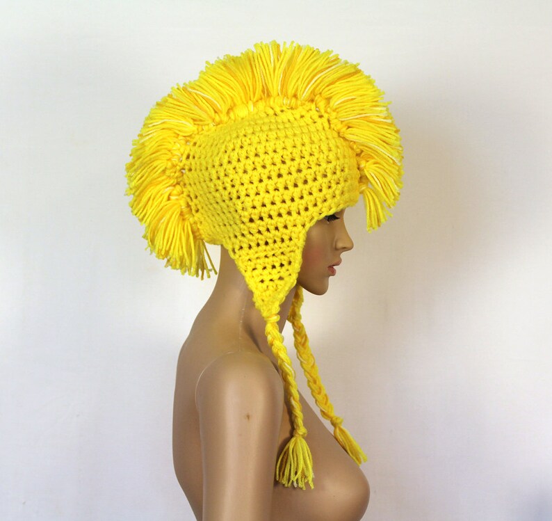 Handmade Yellow MoHawk EarFlap Hat Handmade Trapper Cap One of a kind Boyfriend Gift image 8