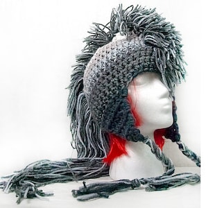 Gray Ombre Crochet Mohawk Hat: Handmade Earflap Beanie