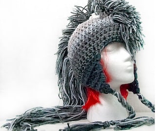 Extreme Long Gray Ombre Tones  Mohawk Hat Handmade Christmas Gift Ready to ship