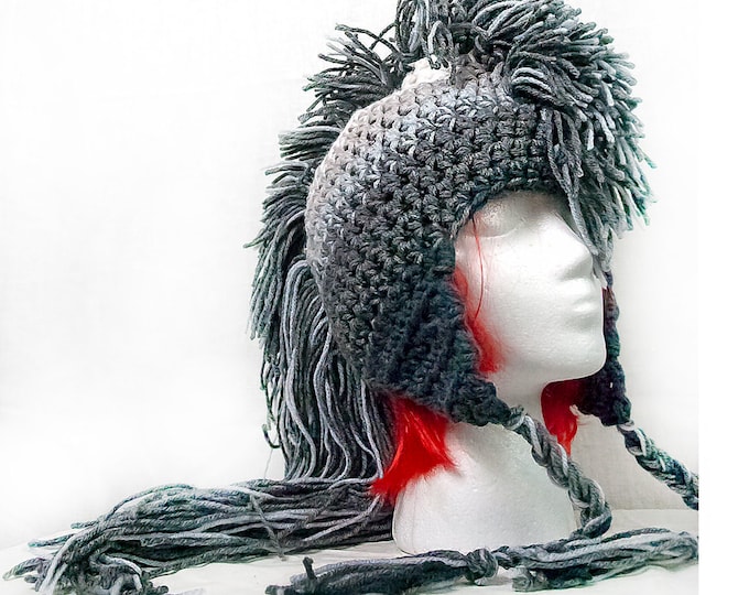 Extreme Long Gray Ombre Tones  Mohawk Hat Handmade Christmas Gift Ready to ship