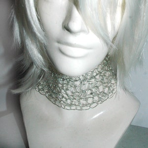 Silver Crochet Choker Necklace Collar