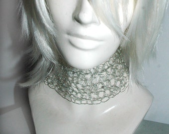 Silver Crochet Choker Necklace Collar
