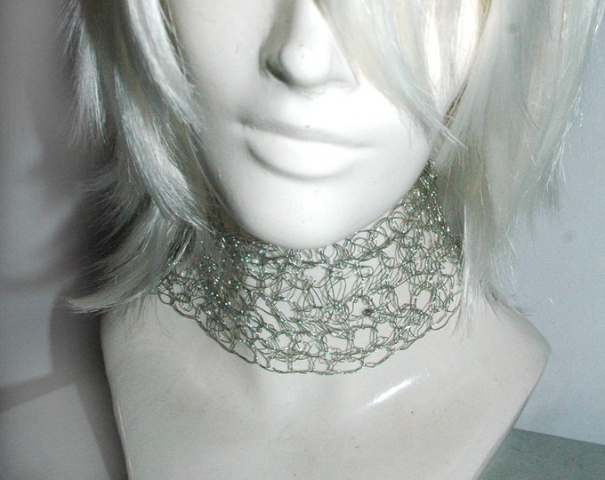 Silver Crochet Choker Necklace Collar