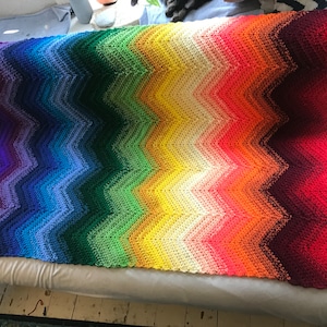 Rainbow Ombre Crochet Throw Blanket: Handmade Chevron Knit Twin Size