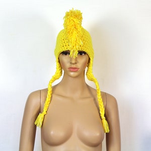 Handmade Yellow MoHawk EarFlap Hat Handmade Trapper Cap One of a kind Boyfriend Gift image 10