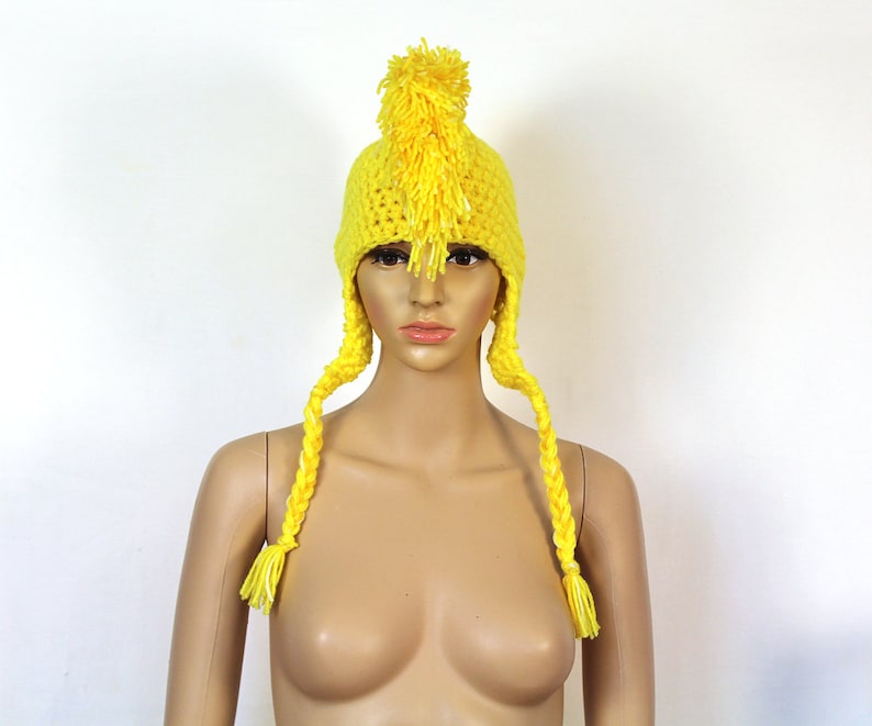 Handmade Yellow MoHawk EarFlap Hat Handmade Trapper Cap One of a kind Boyfriend Gift image 10