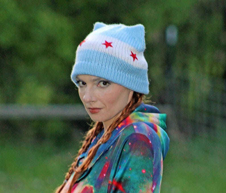 Chicago Flag Pussy Hat Red Stars and Baby Blue and White - Etsy