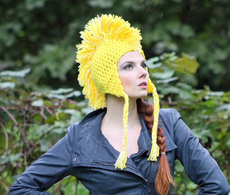 Handmade Yellow MoHawk EarFlap Hat Handmade Trapper Cap One of a kind Boyfriend Gift image 2