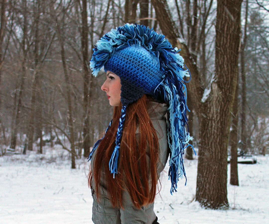 Blue Ombre Mohawk Hat Extreme Style Boyfriend Gift Warm