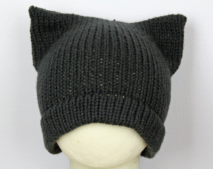 Black Pussy Hat! Slouchy Cap for Men Cat Kitten Hat Pink Ear Hat Women's Rights March on Washington. Men's Beanie Protest Resist Trump